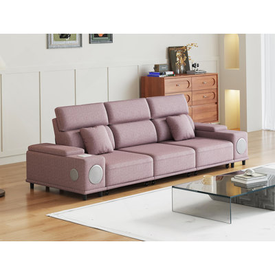 Canapé inclinable électrique à 3 places avec haut-parleurs Bluetooth, recharge sans fil, ports USB et rangement double pour les salons modernes.