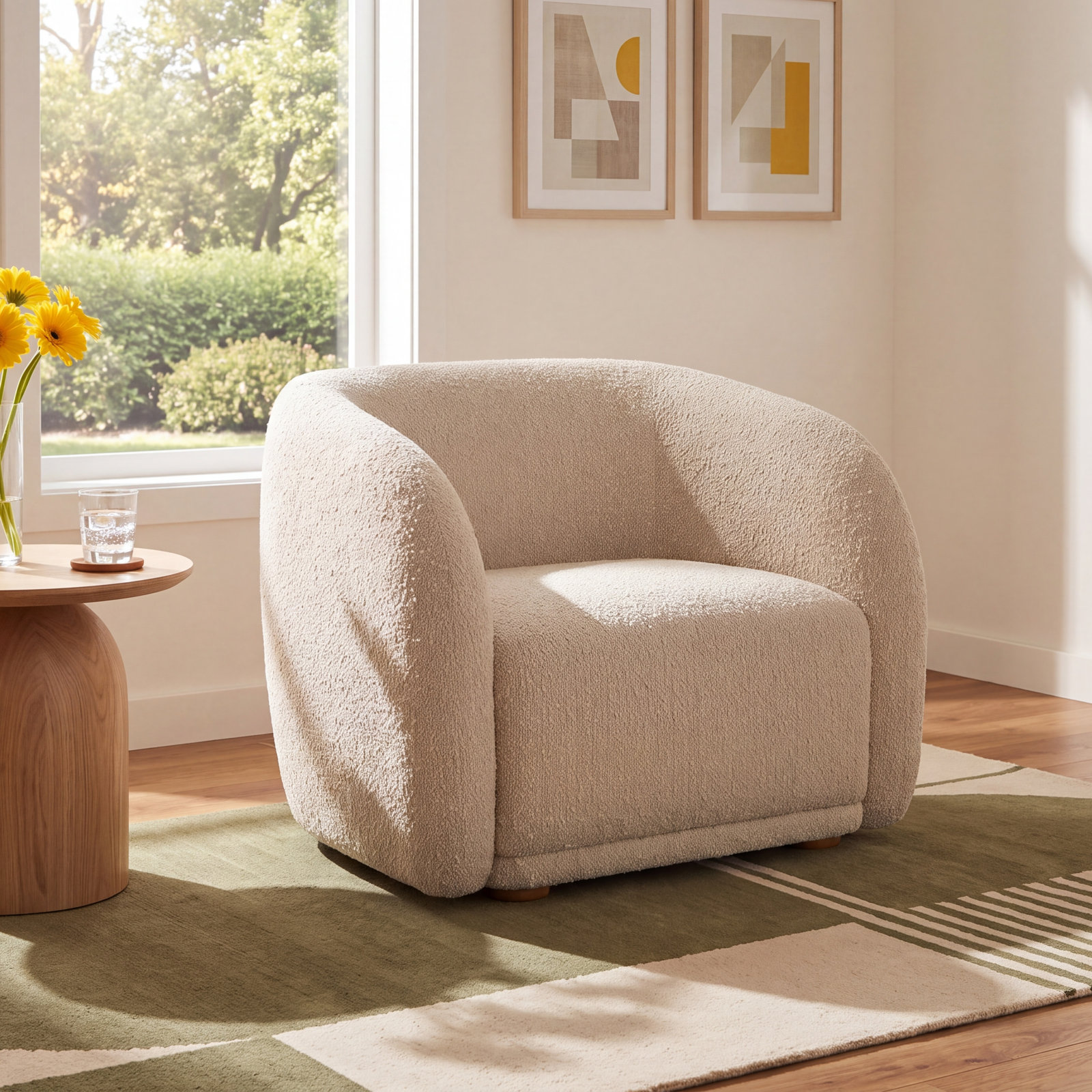Penelope Barrel Armchair, Beige Boucle