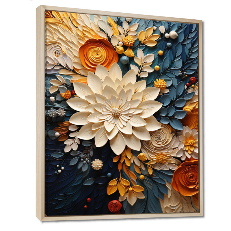 Reproduction d'aquarelle orange sarcelle tourbillon botanique IV, H 32 po x l 16 po, Reproduction avec cadre flottant, Érable