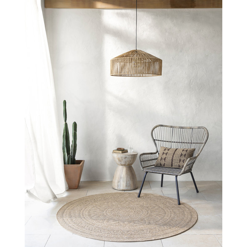 Aranveer Round Boho Jute-Look Beige Light Grey Area Rug, Round 160cm