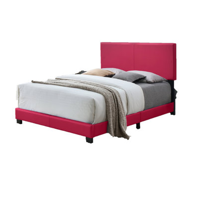 Beautiful Pink Platform Bed Frame With Extra Support Rails And Fabric Contemporary Bedroom Pu Covering - Simple Assembly