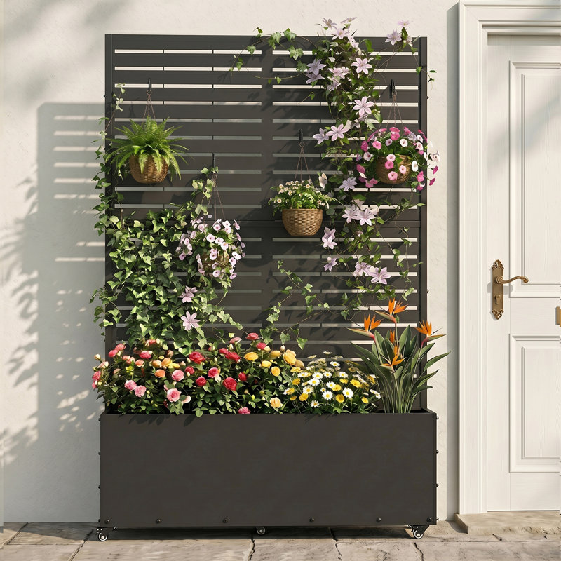 Boîte à fleurs en métal avec treillis, Noir