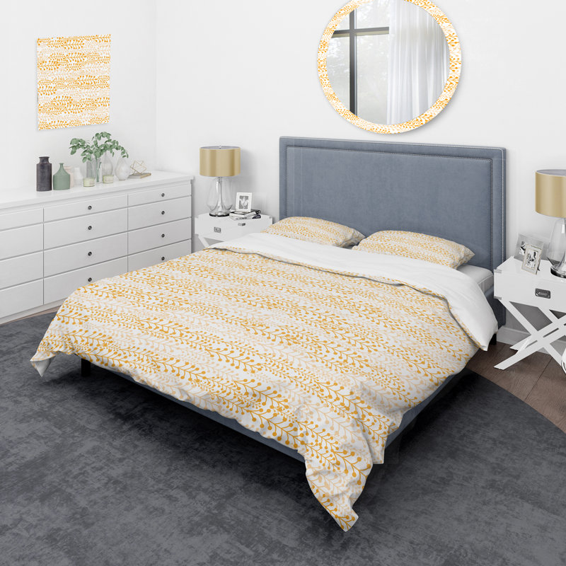 Ensemble de housse de couette en microfibre crème / or 3 pièces, Housse de couette pour très grand lit et 2 très
