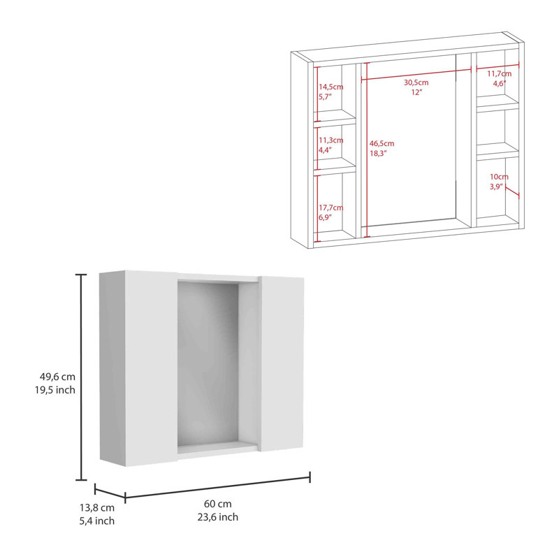 Armoire à pharmacie Artemisa, double porte, miroir, une tablette extérieure, Blanc