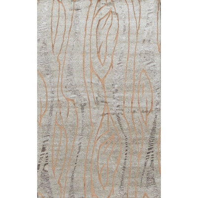 One-of-a-Kind Himalayan Abstract Hand-Knotted 4'10" x 7'9" Gray Area Rug