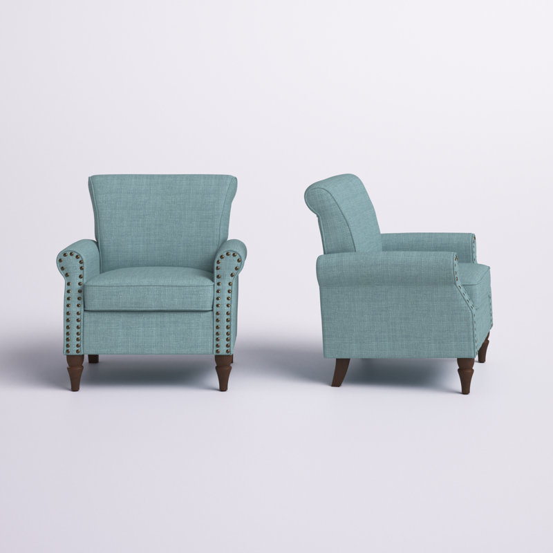 Fauteuil rembourré avec pieds en bois massif Mooresville, Polyester bleu