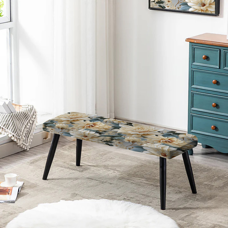 Banc rembourré floral beige avec pivoines élégantes II