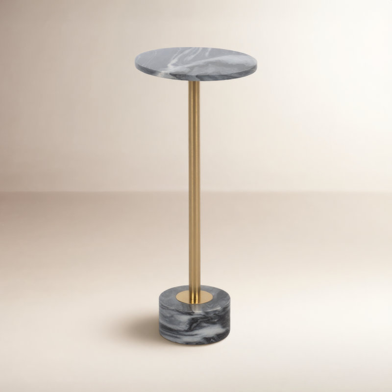 Layla Marble End Table - Side Table Perfect for Any Living Room, Bedroom, or Office, Gray/Gold