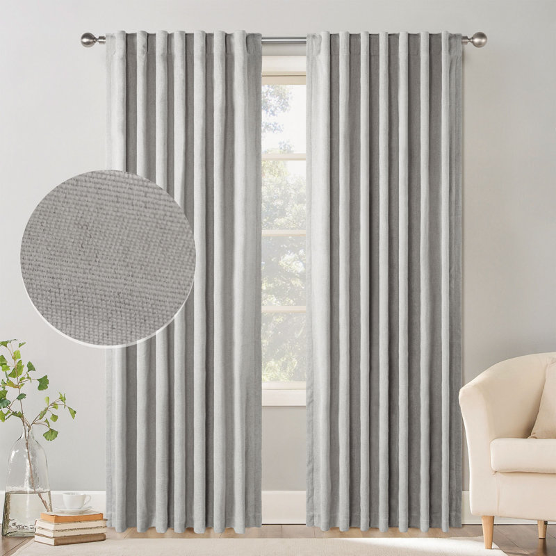 Chenille Blackout Back Tab Curtain Pair(2 panels), 52" W x 96" L, Stone Gray