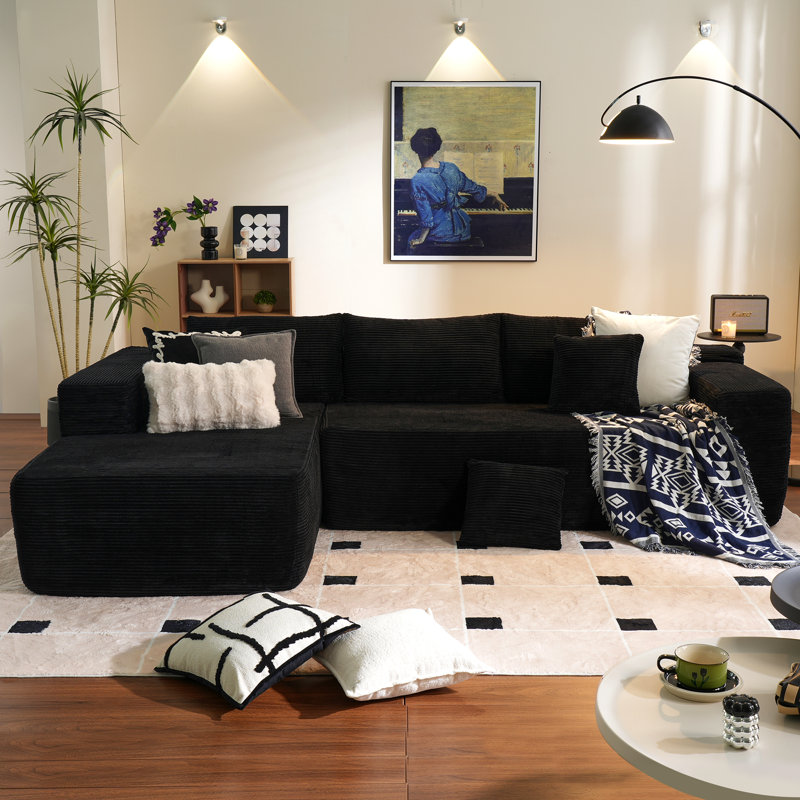 Boneless 105" 2 - Piece Upholstery Compression Sofa with 3 Seats, Corduroy Sectional Couch, No Assembly Required