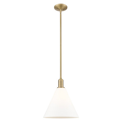 Arcadia - Benston - Mini-luminaire suspendu 1 tige 12 po - Finition laiton brossé - Abat-jour blanc mat