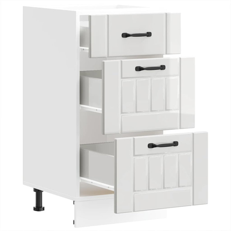 vidaXL Kitchen Base Cabinet Engineered wood Medium Adjustable Feet, 32.1in H x 15.7in W x 18.1in D, High Gloss White