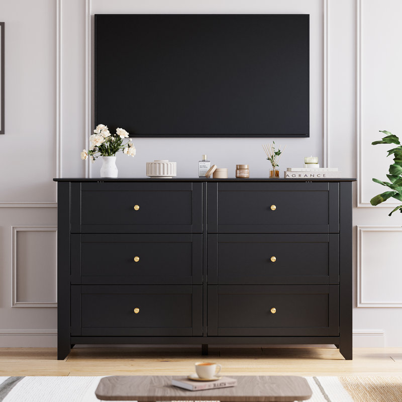 6 Drawers Dresser for Bedroom, 54"W Farmhouse Wood Dressers & Chest of Drawers for Clothes, Tall Storage Dressers Organizer with Deep Drawers for Living Room, Closet, Hallway