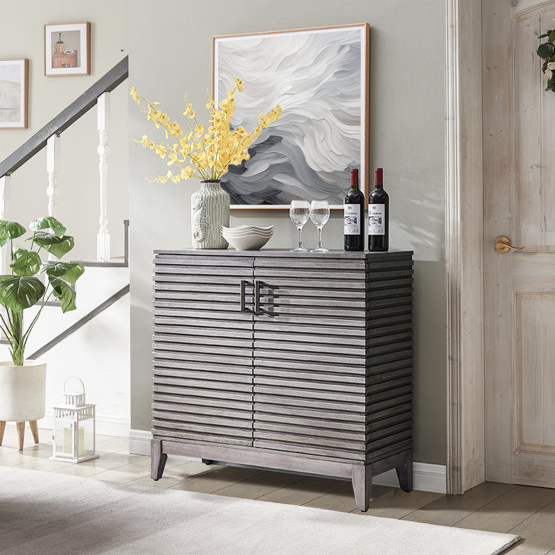Gudbrand Distress Door Accent Cabinet, 36" Fluted 2-Door Mordern Sideboard, Gray