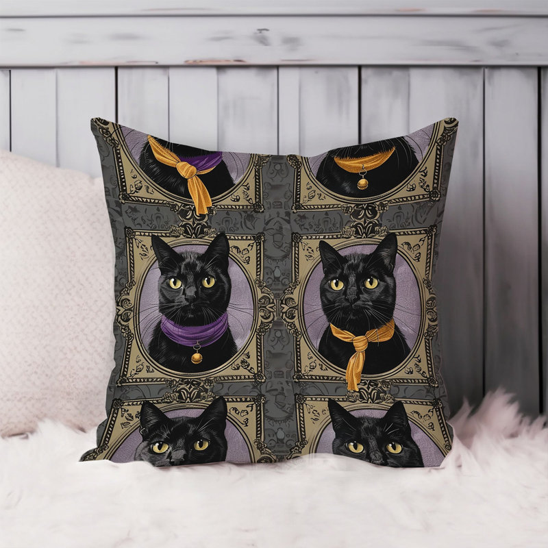 Animals Black Cat Halloween Pattern II Modern, 16"H x 16"W