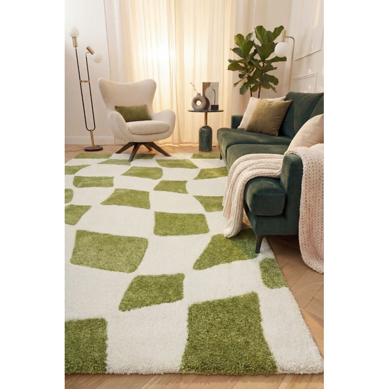 Joli Chequered Area Rug Soft Dense Pile for Living Rooms and Bedrooms, Green/White, Rectangle 120 x 170 cm