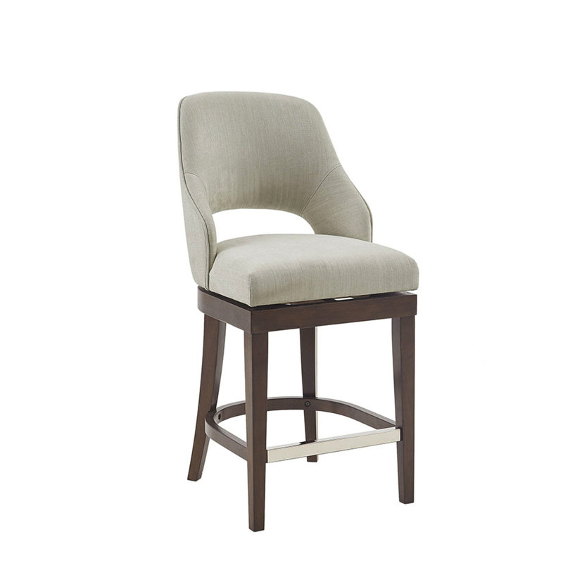 Tabouret de comptoir transitionnel crème avec fonction pivotante - bois massif, résistance au métal sur 360 degrés, pieds en bois de revêtement, garantie