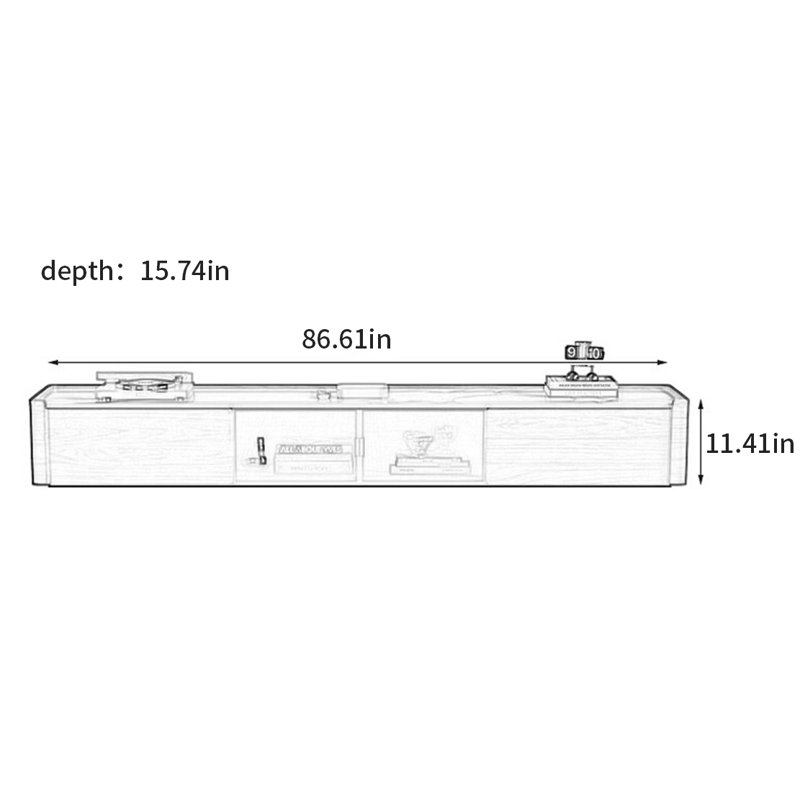 Meuble télé d'inspiration moderne et luxueux, H 11,41 po x L 86,61 po x l 15,74 po