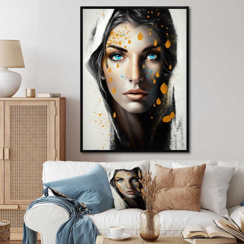 Féroces yeux bleus féminins I, H 20 po x l 12 po x P 1 po, Toile avec cadre flottant noir