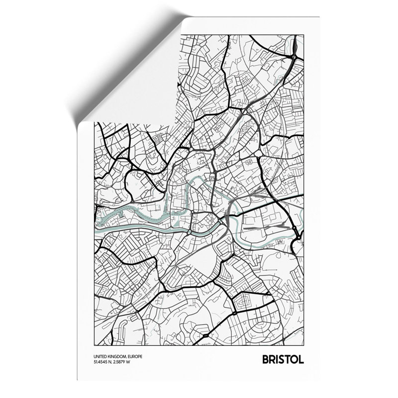 Map Bristol UK - Unframed Graphic Art, 84cm H x 59cm W x 0.1cm D
