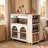 Kitchen Island On Wheels With Extendable Table, Led Lights, Power Outlets, 2 Fluted Glass Doors, Storage Compartment, 3 Open Shelves, White-634416171