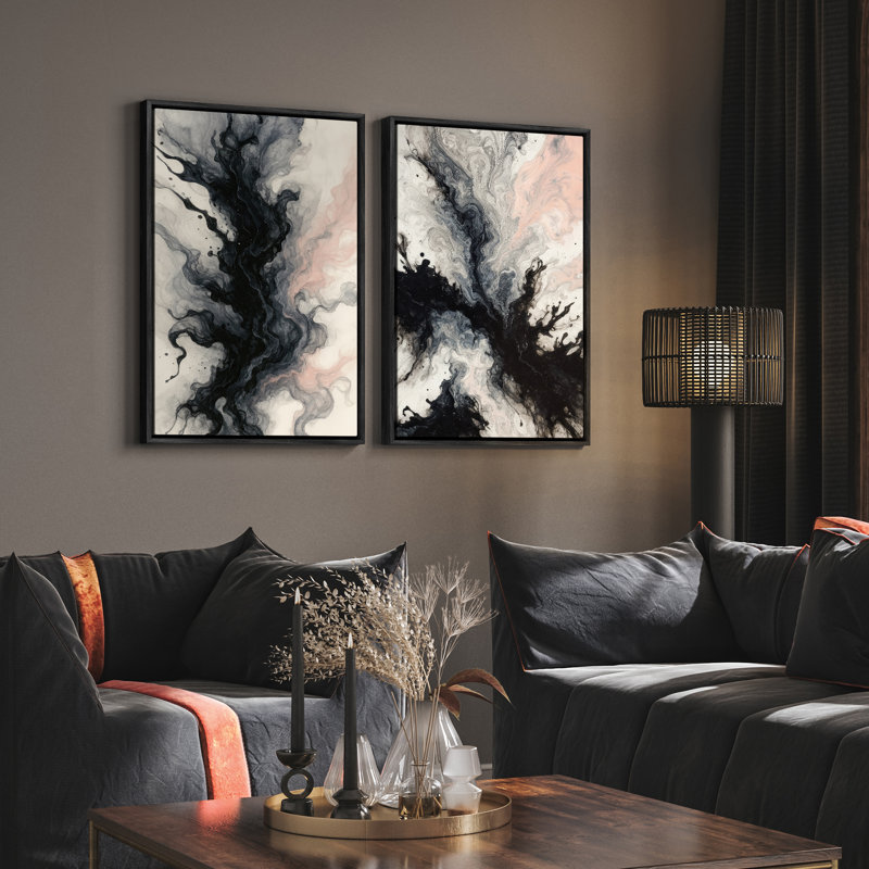 Art mural encadré abstrait rétro antique classique pour chambre à coucher, Noir, H 24 po x l 16 po