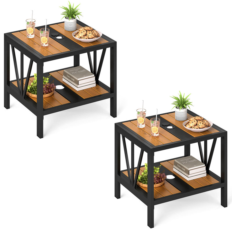  Table de bout à 2 niveaux pour table d'appoint à 2 niveaux avec tablette de rangement pour parasol de 1,57 po, 2