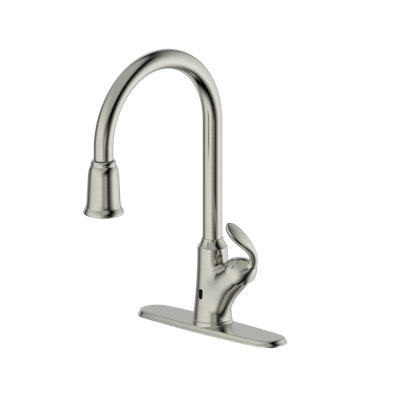 Stilleto Collection Infrared Sensor High-Arc Single Handle Kitchen/Bar Faucet with Matching Deck-Plate - Brushed Nickel
