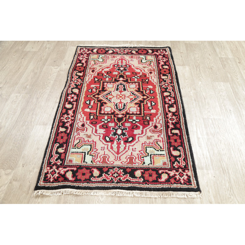 Tapis indien rouge à motif géométrique 3x5