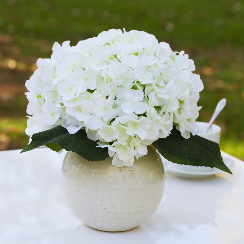 Faux Silk Hydrangea Arrangement in Pot, Cream