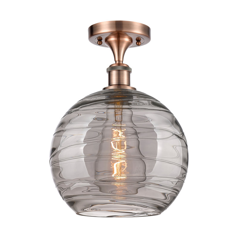 1 - Light Semi Flush Mount, Antique Copper, 12.88" H x 8" W x 8" D