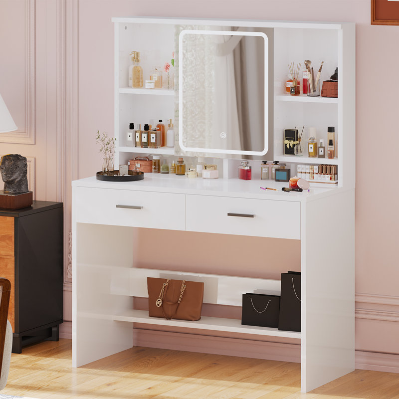 Dressing Table with Mirror, White