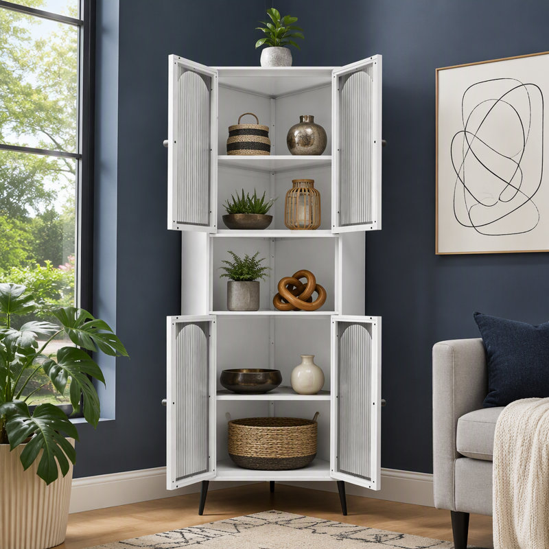 70.87'' Corner Metal Storage Cabinet with Doors and Adjustable Shelves Space Saving Organizer