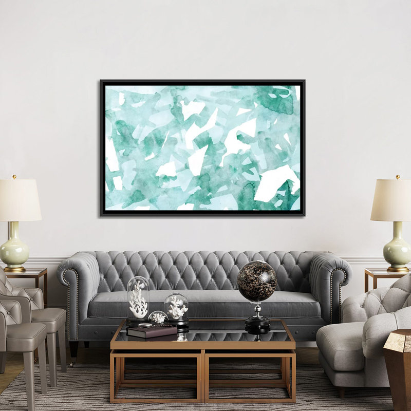 « aquarelle geo », impression sur toile, H 18 po x l 26 po x P 1,5 po, Toile avec cadre noir, Pas de tapis