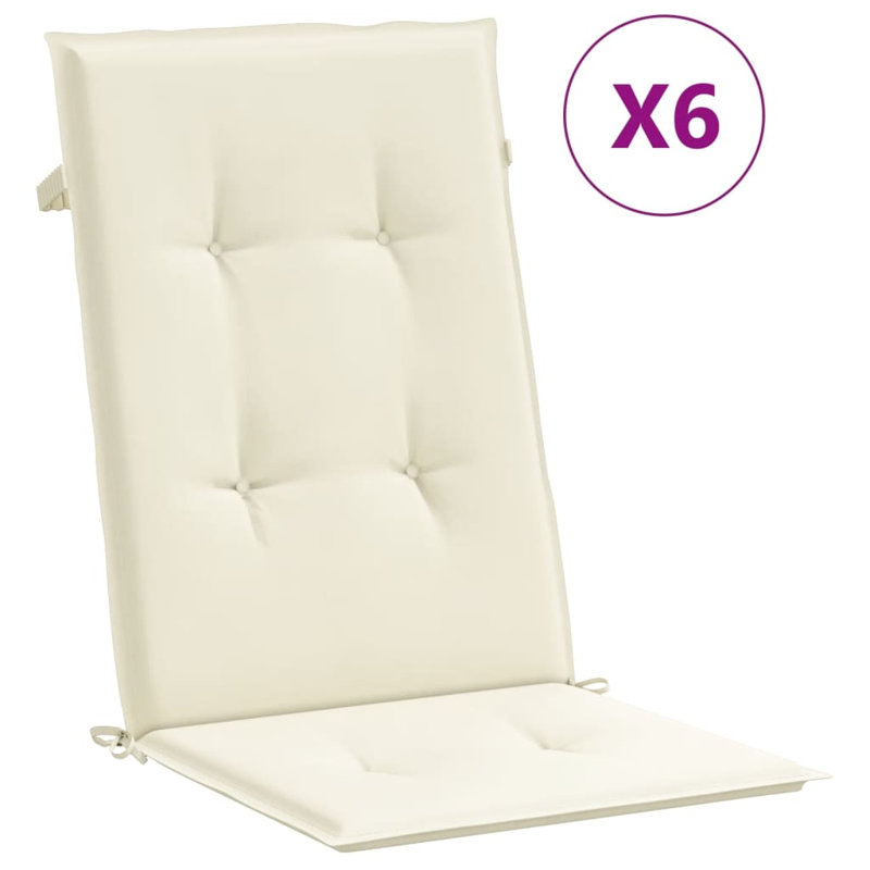 Highback Chair Cushion Set of 6 Cream 47.2 x 19.7 in Polyester Outdoor Patio Cushions, Cream