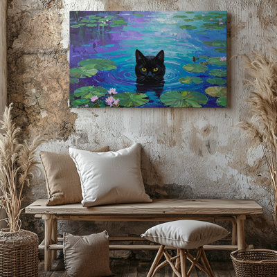 Toile, art mural, étang mystique, surréel, lis, fantaisie, certaines scènes, prêt à accrocher