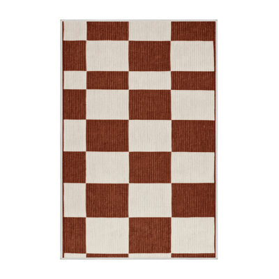 Tapis beige à carreaux lavable à la machine