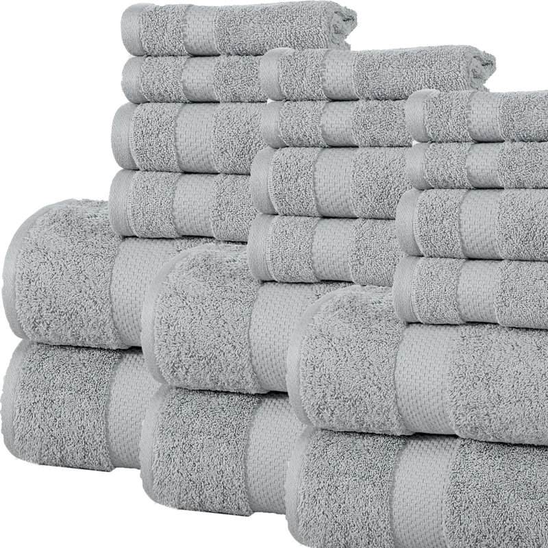 Ensemble de serviettes 100% coton 18 pièces Brynesha, Gris argenté