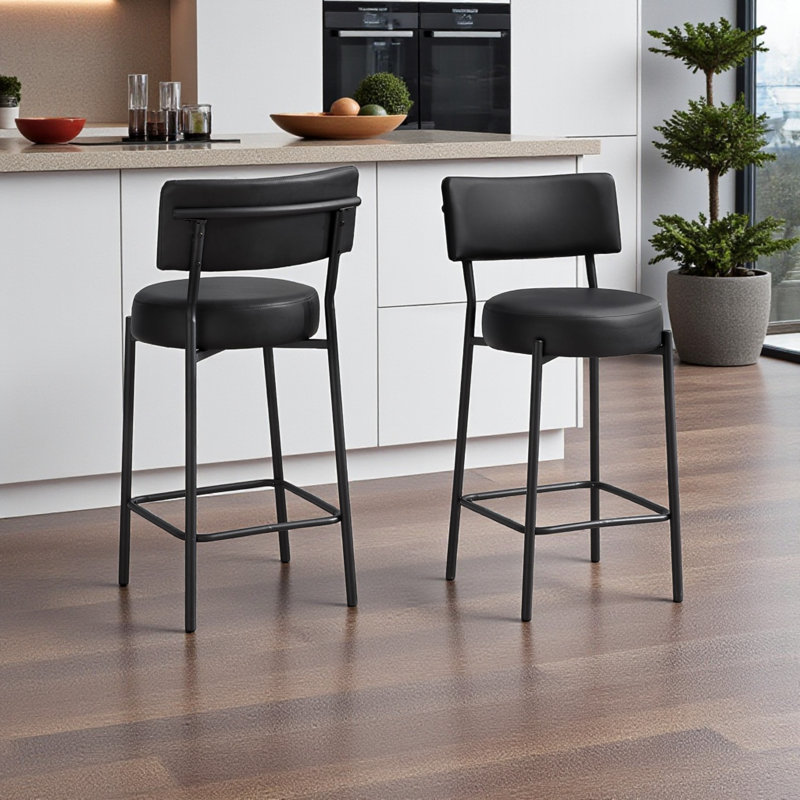 Tabouret de bar à quatre pieds Arturo noir / noir (ensemble de 2), H 37,06 po x l 17,86 po x P 17,86 po