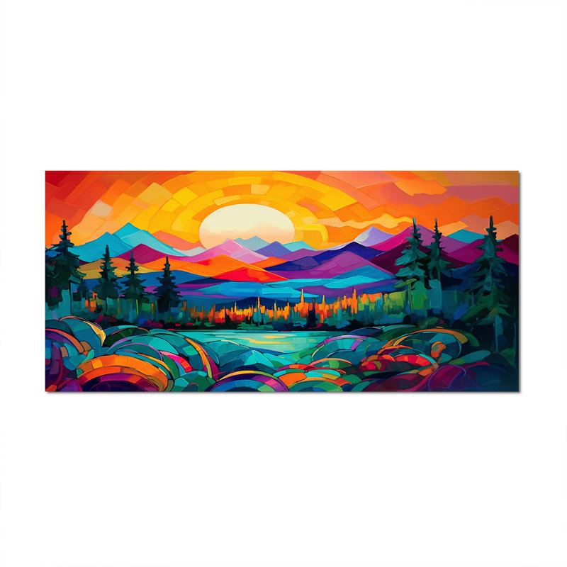 «Vibrant Sunset Shining Over Mountains II», art sur toile, Toile tendue, H 28 po x l 60 po x P 1,5 po