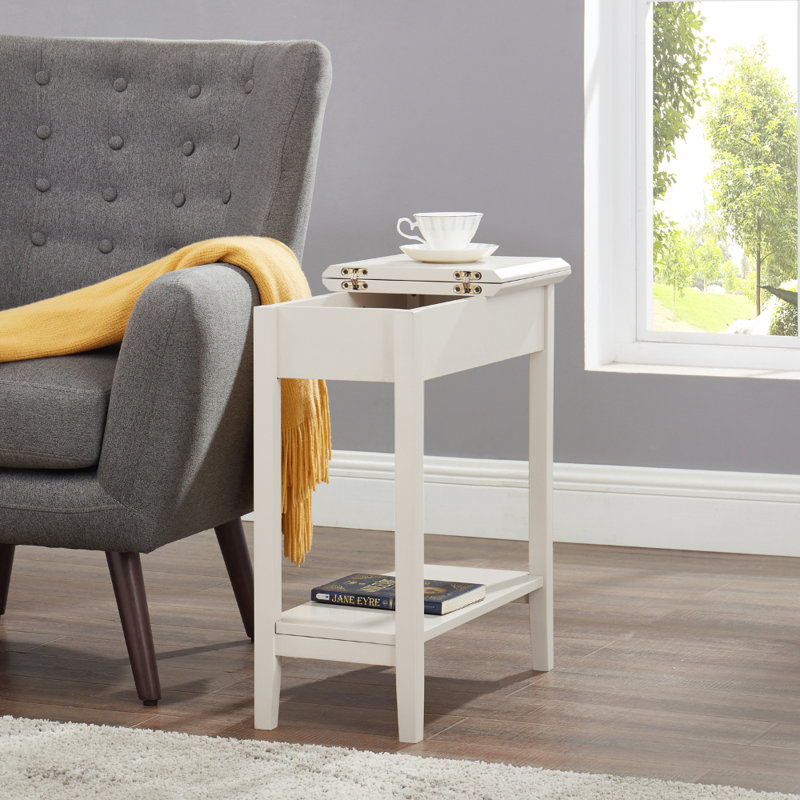 Ilithia Nightstand with Flip Top Storage & Open Shelf, Slim Bedside Table for Small Spaces, Modern Narrow End Table for Bedroom or Living Room, Space-Saving Sofa Side Table Organizer