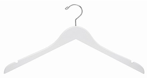 Cintre en bois pour robe / chandail / chandail, Blanc / Chrome