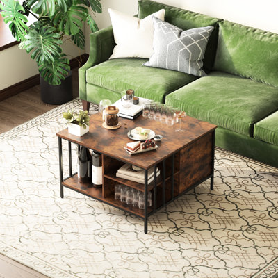 Table basse multifonctionnelle à plateau relevable de 31,5 po avec hauteur réglable, compartiment caché et tablettes pour 3 repas en famille