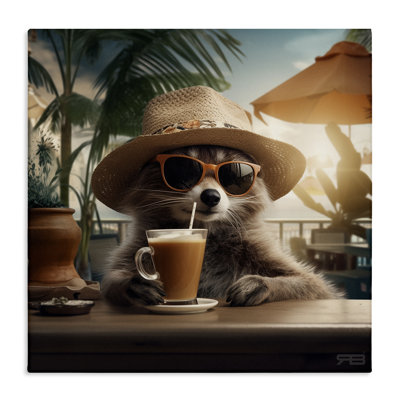 Animal Sipping Tropical Drink Canvas Wall Art by RB