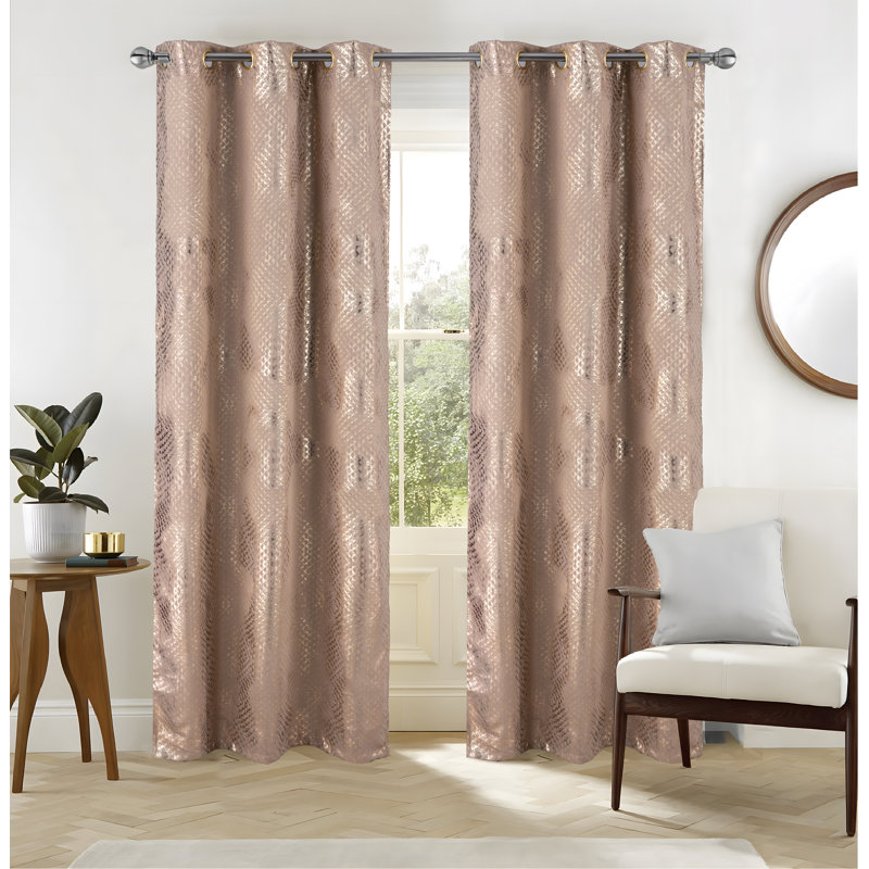 Hailey Foil Print Window Curtain Set, Taupe