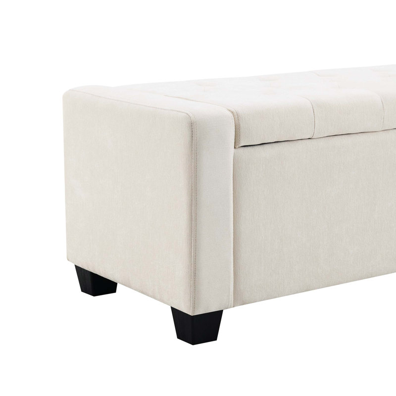 48" Light Grey Storage Ottoman Bench With Safety Hinge, High Load Bearing Upholstered Home Storage Rest Bench, Beige