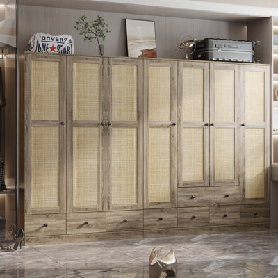 Rustic Textured Large Wardrobe With Customizable Storage - Natural Finish (106.2†W X 70.8†H X 18.9†D) by Bay Isle Home