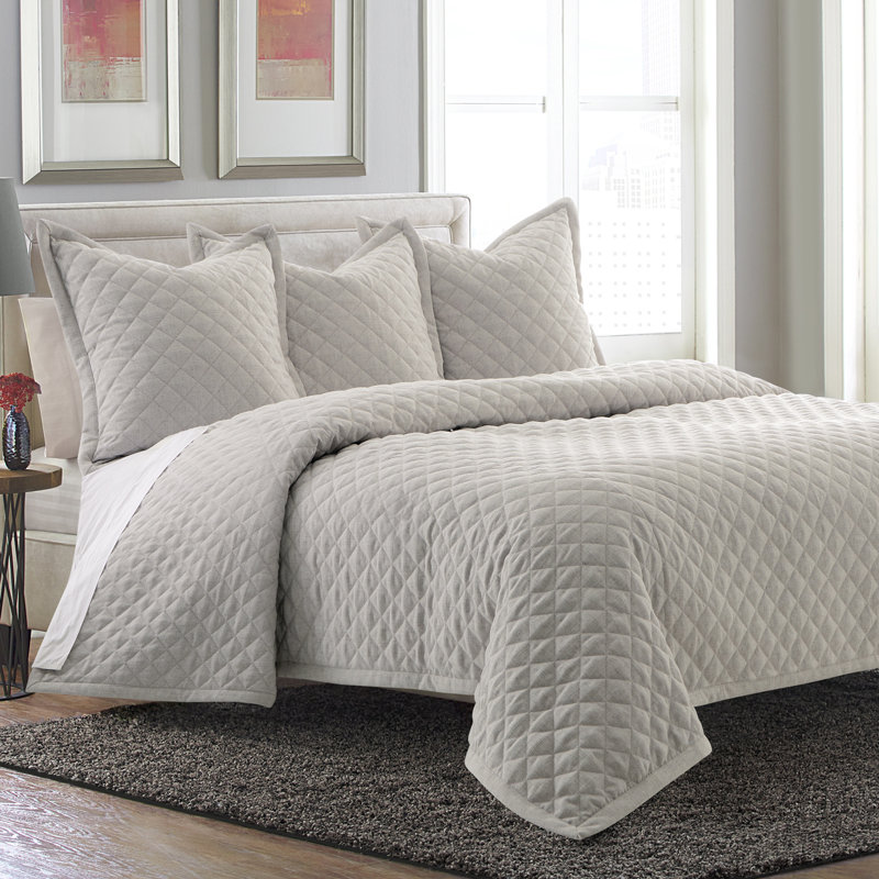 Aragoza Quilt, Queen Quilt + 2 Euro Shams, Gray