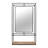 Wall Storage Unit with Metal Iron Frame, Wood Base, Glass Mirror, and Open Shelf.