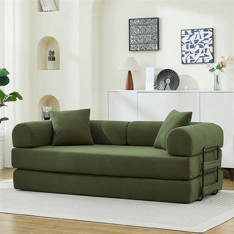 Canapé-lit pliant, canapé-lit convertible de 78,5 po avec 2 coussins, canapé-lit pliant, matelas à ressorts en mousse, canapé-futon pour salon, bureau, appartement
